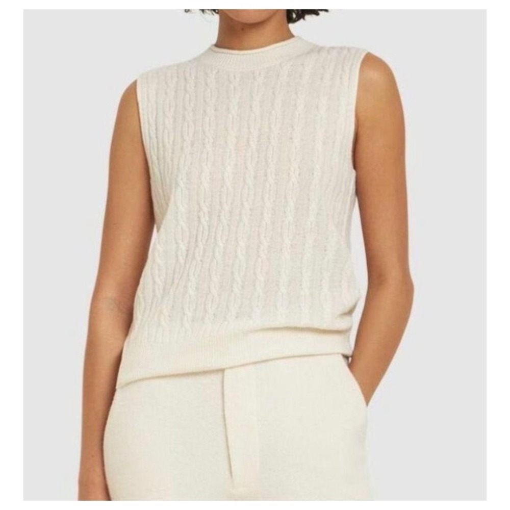 Guest In Residence Cashmere Cable Knit Sleeveless Sweater Vest Shell White Large